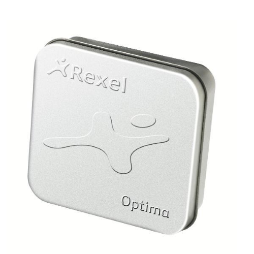 REXEL OPTIMA PUNTI METALLICI 56 26/6 CON CONFEZIONE PORTAPUNTI IN ALLUMINIO 40 FOGLI ARGENTO 3.750 PEZZI